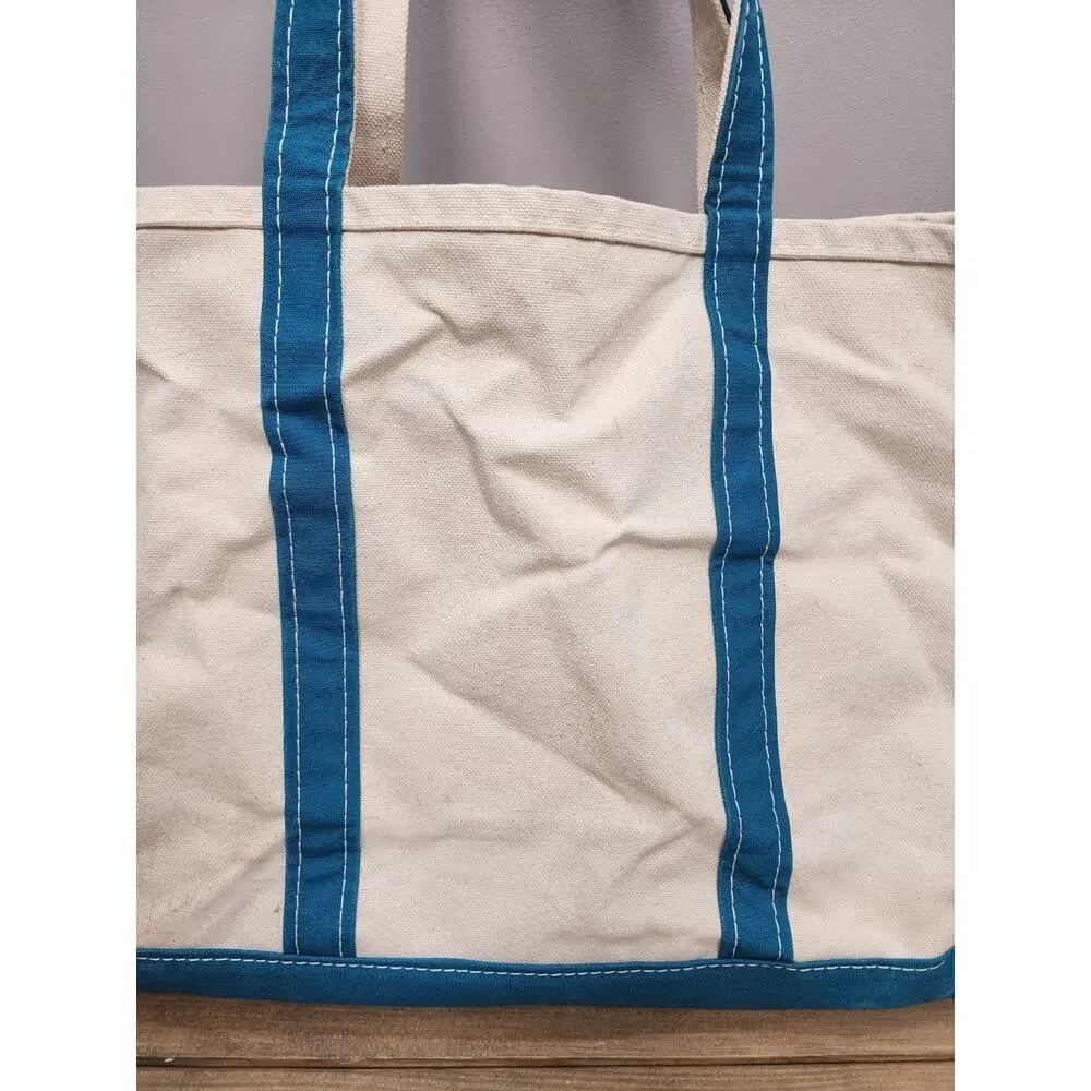 VTG 90s Large LL Bean Boat & Tote Teal Canvas Bag Distressed Stained